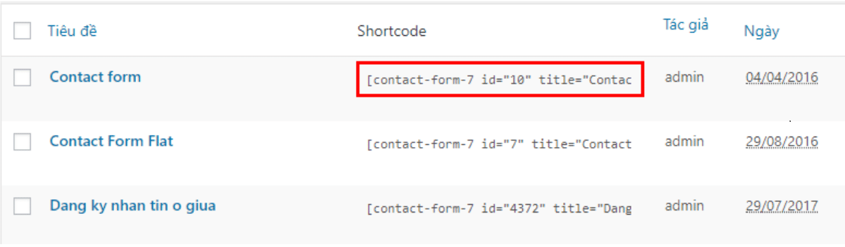 shortcode cơ bản của plugin contact form 7