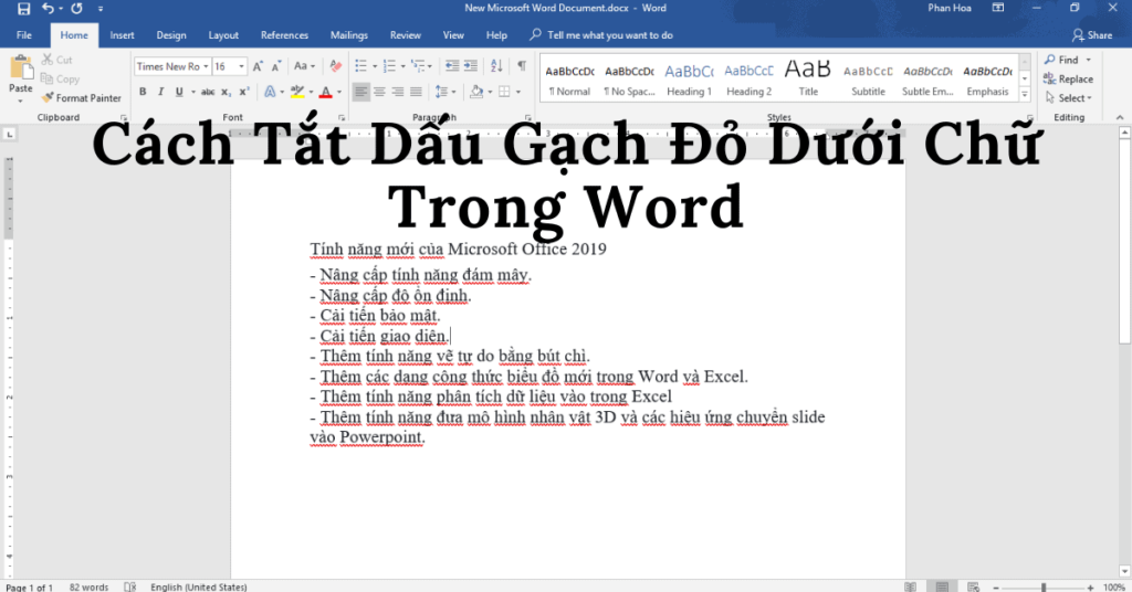 tắt dấu gạch đỏ dưới chữ
